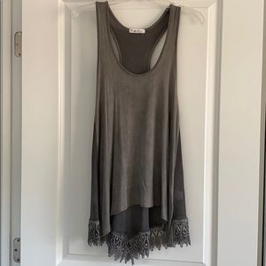 Gray tank top with sheer back
